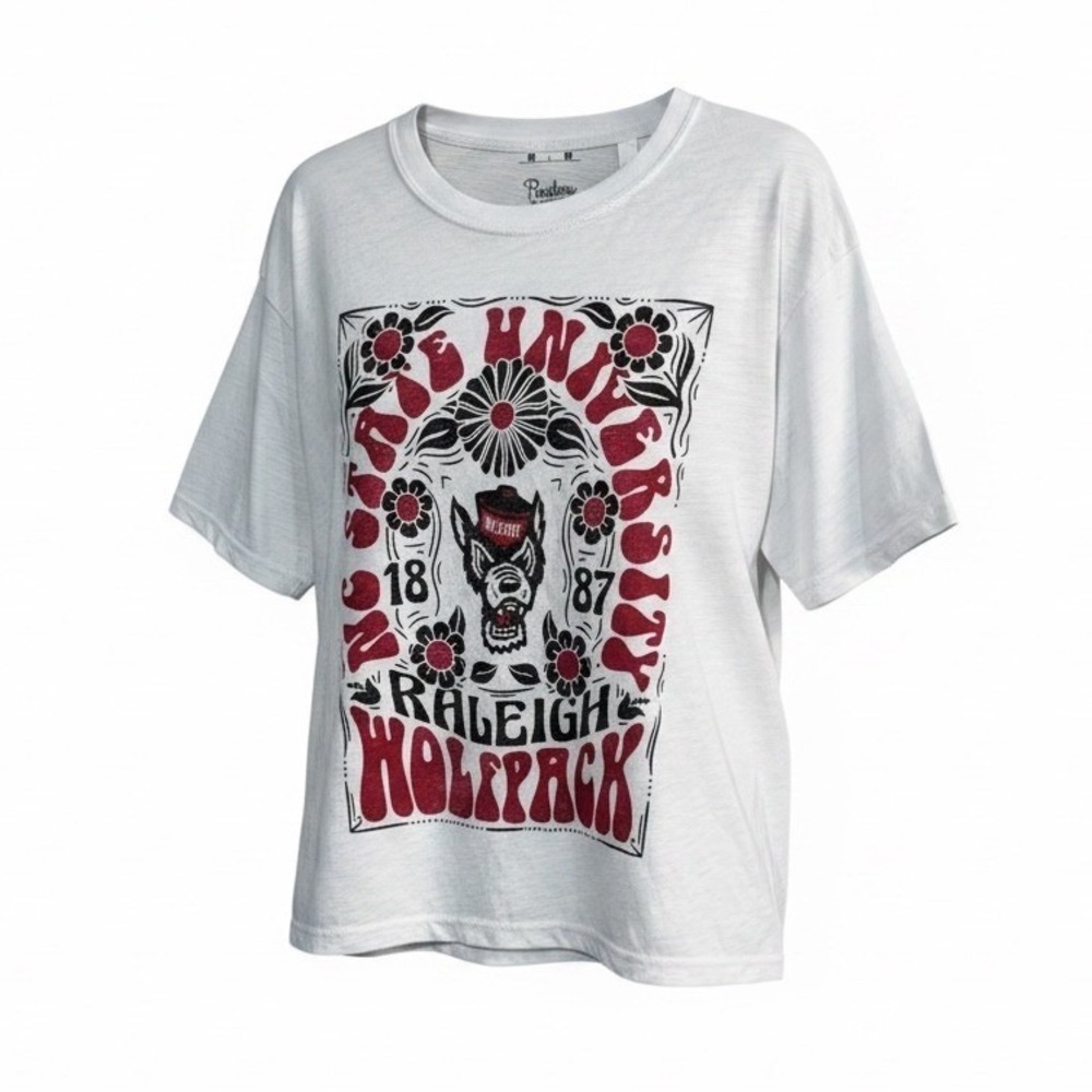 Pressbox Women's Medium White NC State Wolfpack T-Shirt Floral Graphic NWT